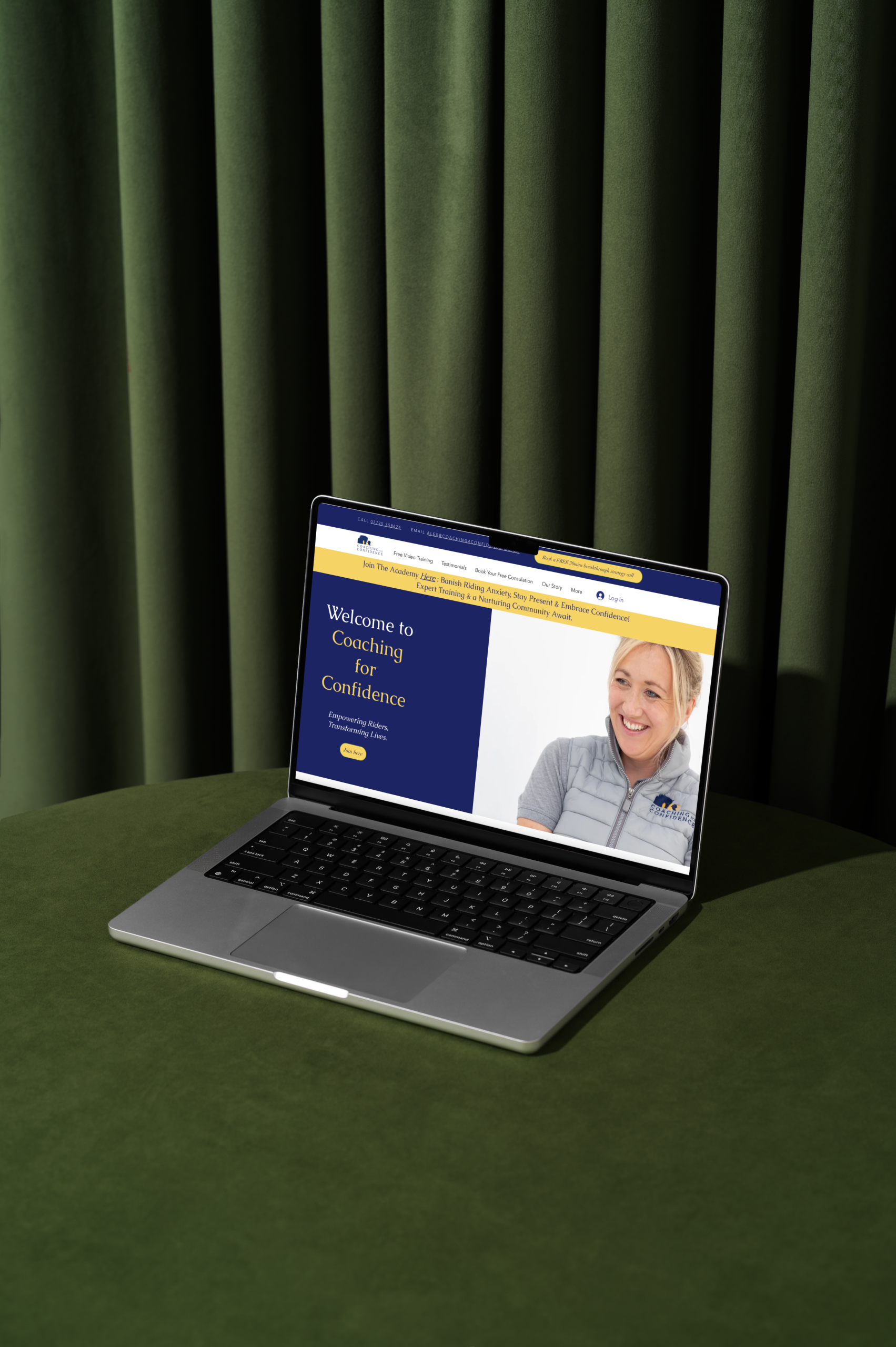 Coaching for Confidence website shown on a laptop