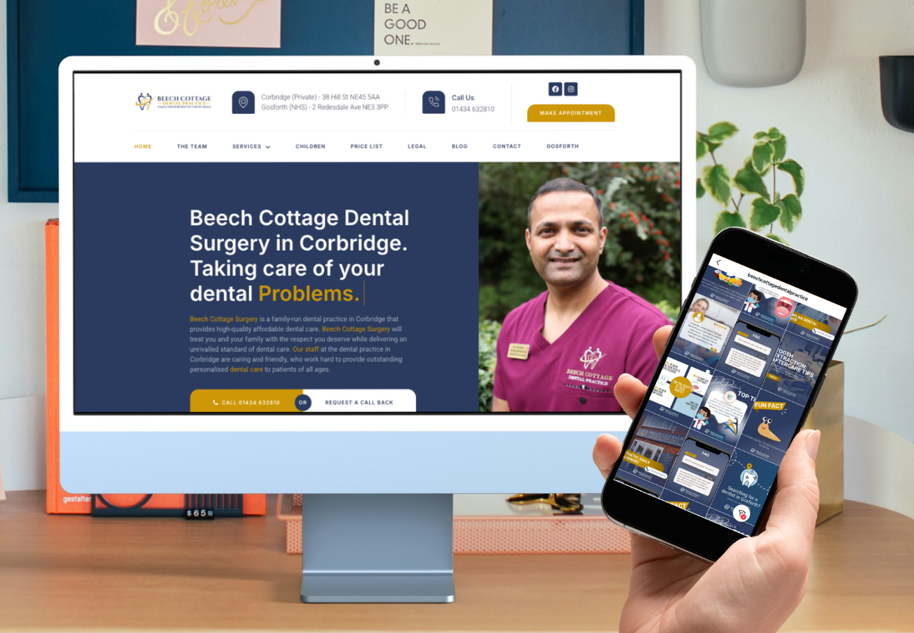 Beech Cottage Dental website shown on a desktop monitor and mobile phone