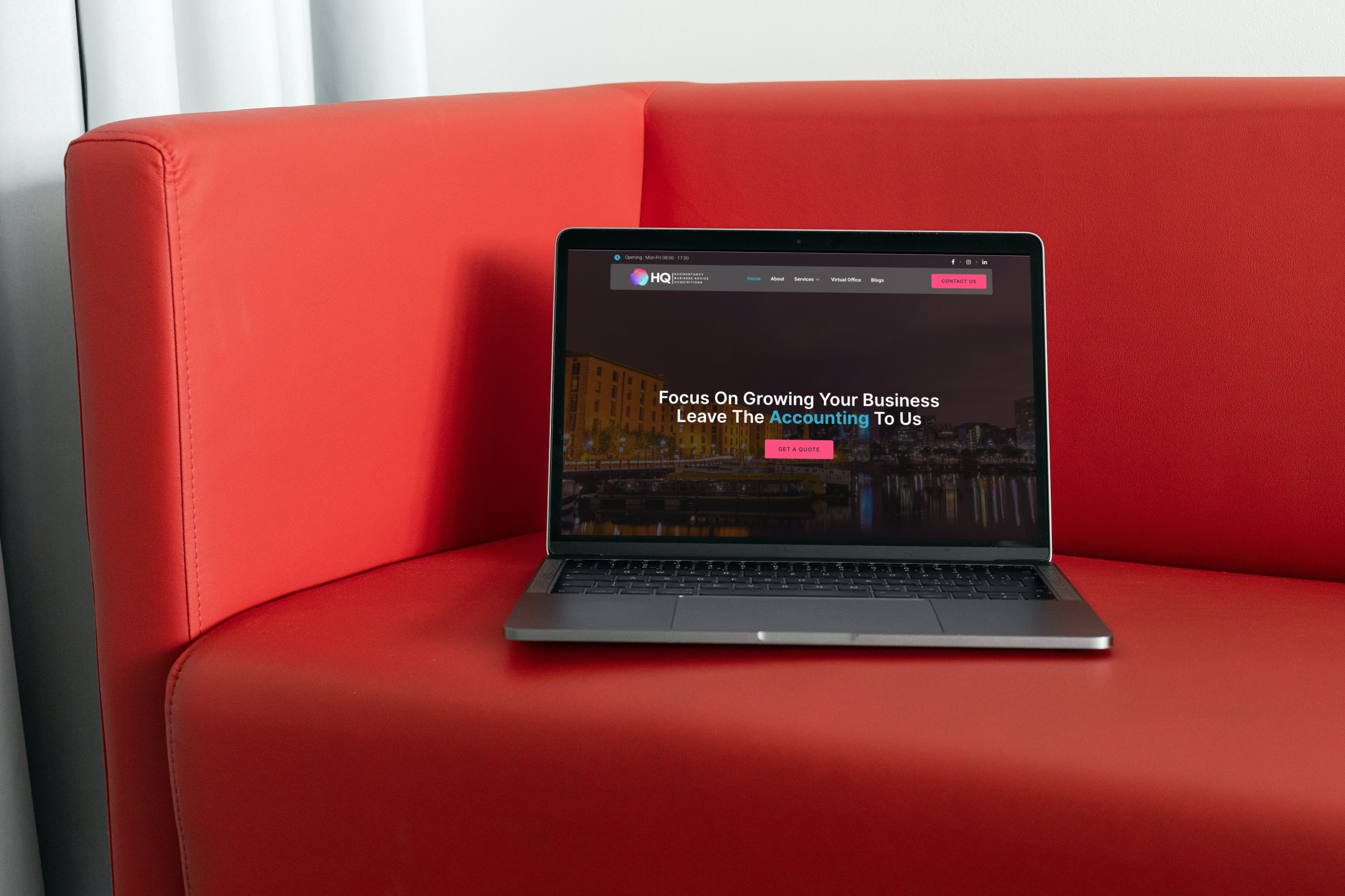 HQ Accountancy website shown on a laptop
